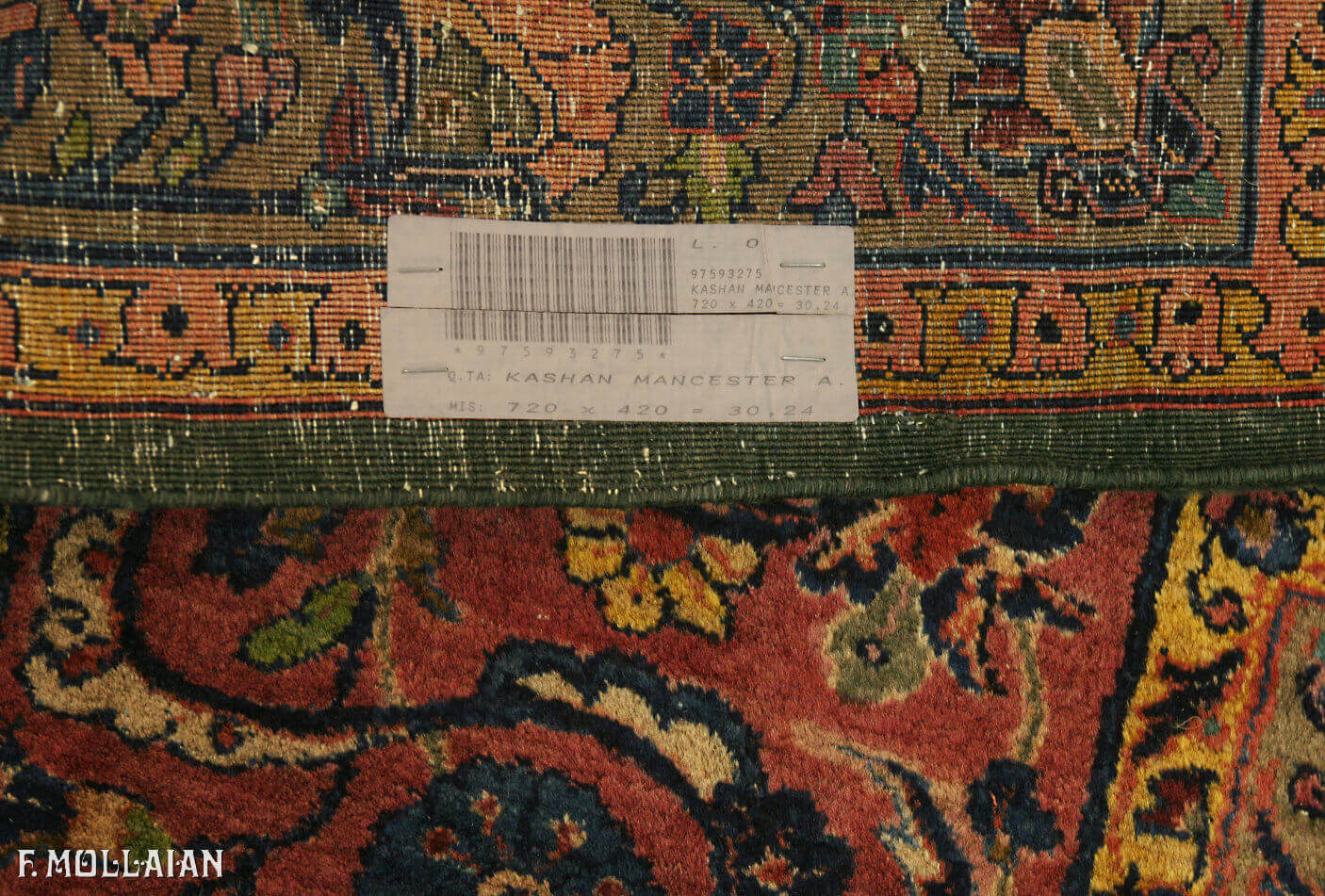 فرش بزرگ آنتیک کاشان منچستر کد:۹۷۵۹۳۲۷۵